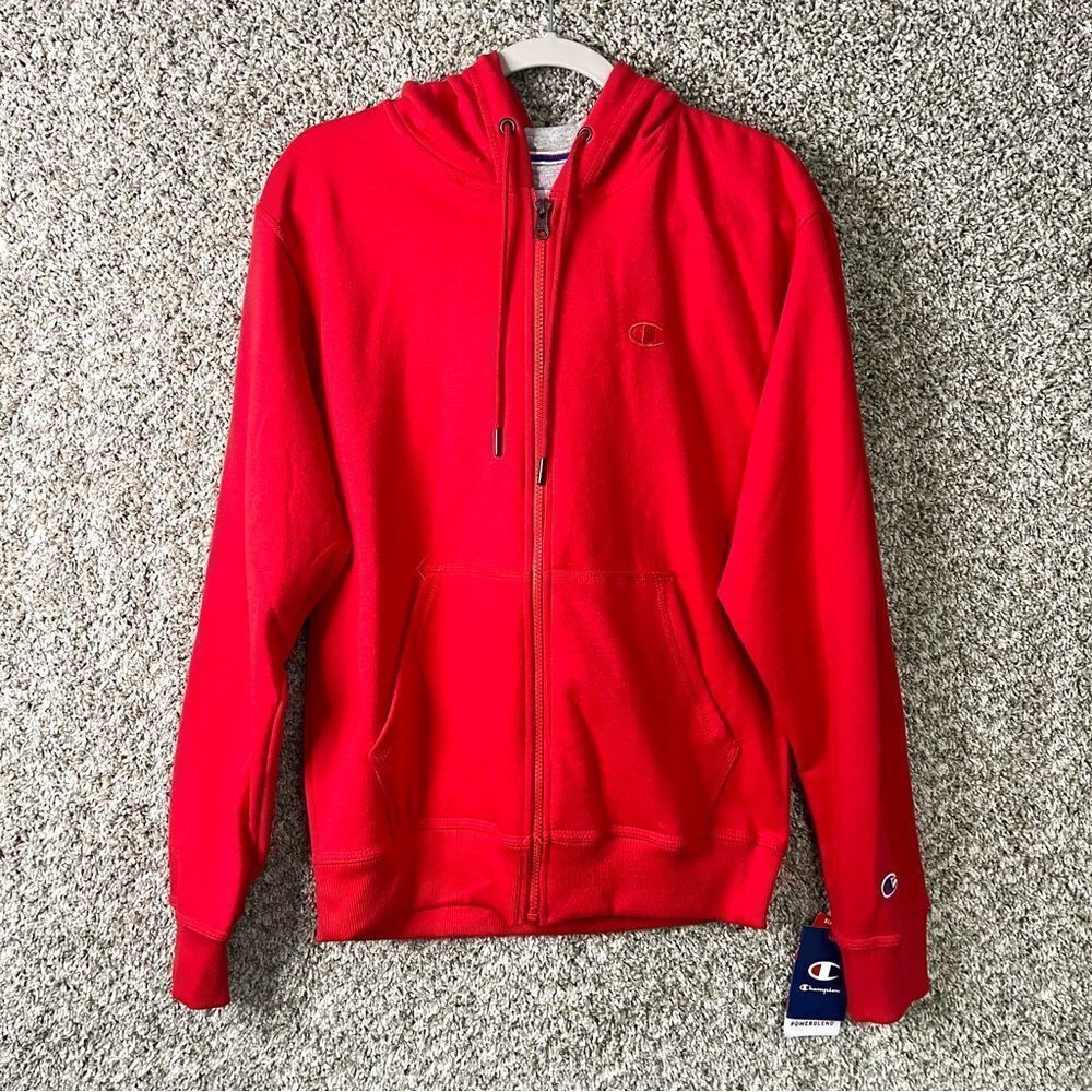 Champion Jacket Men’s Small Red Fleece PowerBlend Full Zip Up Hooded NWT